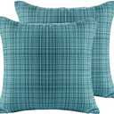 Outdoor Throw Pillow Covers, Linen Waterproof Throw Pillow Cases for Outdoor Patio Porch Farmhouse Garden Balcony Couch< 17"x17" Inch(2 Pieces) Green
