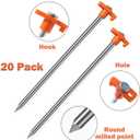 Cheardia 20 Pack Tent Stakes Heavy Duty, 9.75 Inch Yard Stakes Non-Rust Metal Tent Pegs Ground Stakes Tent Spikes for Camping Patio, Garden, Canopies, Grassland, Outdoor, Orange