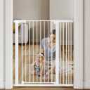 COMOMY 42" Extra Tall Baby Gate for Stairs Doorways, Fits Openings 29.5" to 40.6" Wide, Auto Close Sturdy Safety Dog Gate for House, Pressure Mounted Easy Walk Through Pet Gate with Door, White