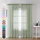 OVZME 2 Panels Sheer Sage Green Curtains 72 Inches Length Window Treatment for Kitchen, Elegant Airy Transparent Curtain Draperies Rod Pocket for Kids Living Room, Each 42 Width 72 Length