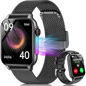 BRHE Smart Watches for Women Men (Answer/Make Calls), 1.89" Smartwatch for iOS/Android Phones，Waterproof Fitness Tracker with Heart Rate/Blood Pressure/Sleep Monitor (2 Bands Included), Black