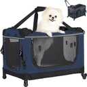 PEGIC 24IN Soft Collapsible Dog Crate w Detachable Wheels, Rolling Travel Dog Crate for Small Breed Dogs, Portable Dog Kennel with Mesh Windows, Indoor & Outdoor Uses