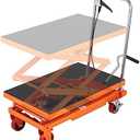 VEVOR Hydraulic Lift Table Cart, 330lbs Load Capacity 50 Inch Lifting Height, Manual Single Scissor Lift Table with Non-Slip Pad and 4 Wheels, Alloy Steel, Orange