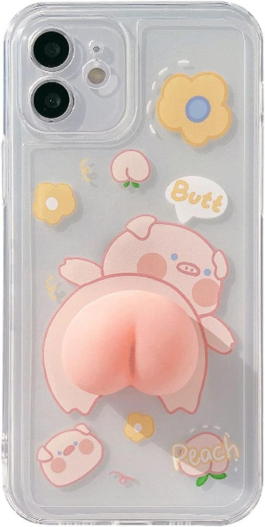 Cute Character Vivid 3D Pig Butt Design Case Compitable with iPhone 11 Girls Women Fun Animal Ass Glossy Transparent Soft TPU Cover Anti-Scratch Phone Skin