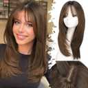 Eawwii Beginner-Friendly Wig with Bangs for Women Brown Straight Face-Framing Layers Hairstyle 4x4 Realistic Scalp Glueless Synthetic Wigs Medium Length for Everyday Use