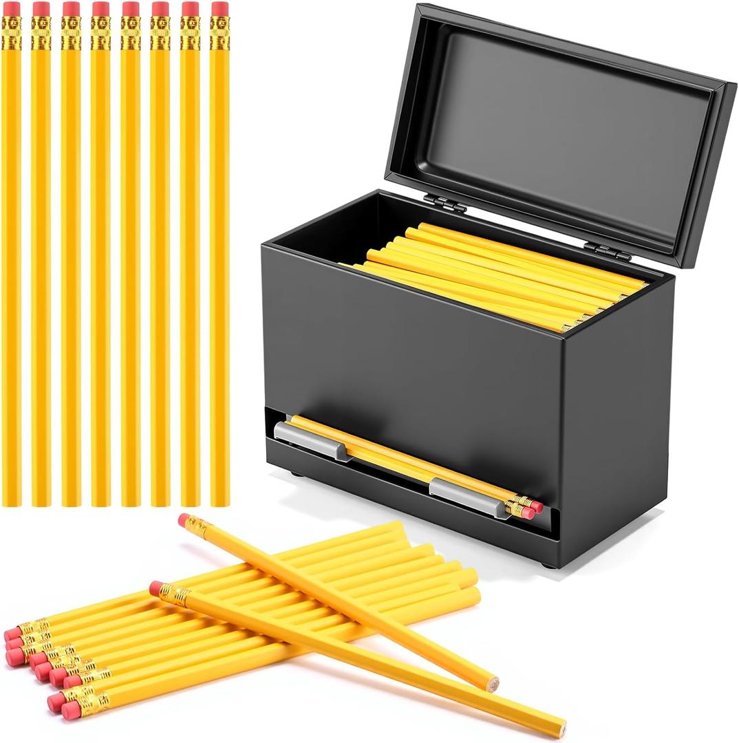 201 Pcs Stainless Steel Pencil Dispenser Kit for Classroom Metal Straw Dispenser with 200 HB Pencils Back to School Supplies Pen Holder for Classroom Desk Teacher Must Haves Office(Black)