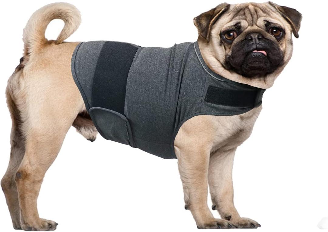 Dog Anxiety Relief Shirt, Adjustable Anxiety Coat Jacket for Fireworks, Thunderstorm, Travel, Separation, Calming Vest Wrap for Small Medium Large Dogs (Medium) (Dark Grey)