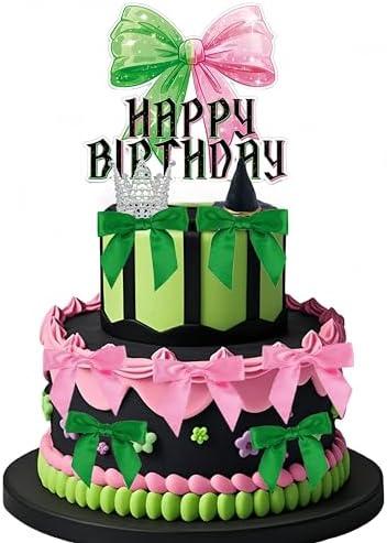 2 Pcs Witch Cake Topper Green Pink Bow Cake Topper Crown Cupcake Topper (black)