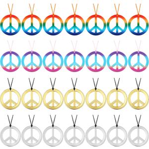 Tatuo 200 Pieces Peace Sign Pendant Necklace Hippie Rainbow Love Peace Necklace Gold Silver Tie Dye 60s 70s