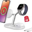 3-in-1 Wireless Charging Station for Apple Devices - Fast Charging Station for iPhone and Watch with MagSafe, Stable Charger Stand for iPhone 12-15 & iPhone 16 & iWatch & AirPods, Adapter Not Included