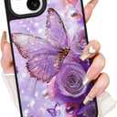 Fiyart Designed for iPhone 15 Case,Cute 3D Glossy Butterflies for Women Girls Hard Shell Durable Shockproof Luxury Aesthetic TPU Phone Bumper 6.1"-Purple