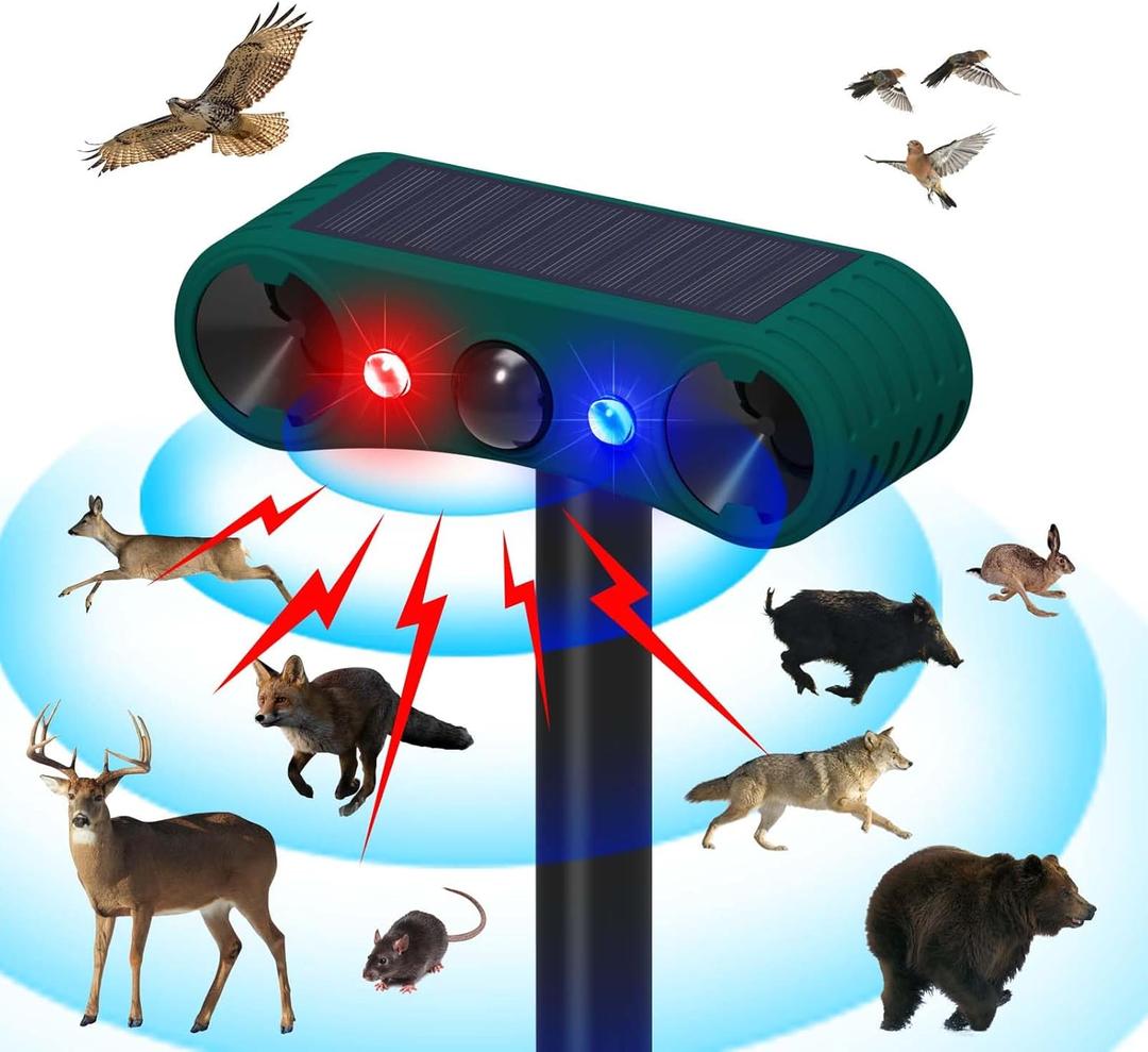 Solar Motion Sensor Alarm 129dB Loud Siren Alarm with Red Blue Flash Strobe Light 4 Modes Security Alarm for Outdoor Orchard Farm Barn Yard
