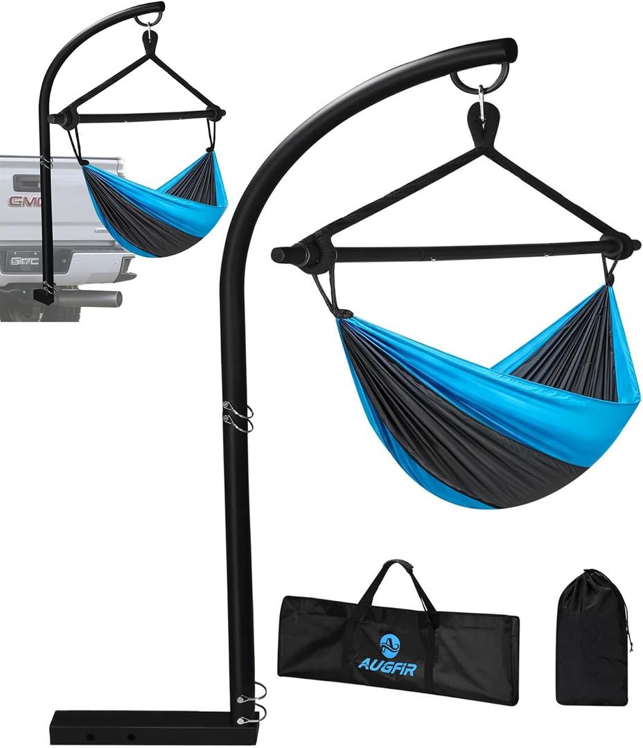 Trailer Hammock Hitch Stand for 2" Vehicle Receiver, Heavy-Duty Hammock Mount for Outside, Includes Nylon Hanging Chair & Storage Bag - for Camping, Outdoor, Travel (350lbs Capacity) (Large Size)