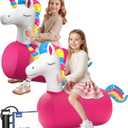 JOSEN Bouncy Hopper Giant Unicorn Ride On Toys, Inflatable Bouncing Animal Hopper with Hand Pump, Jumping Hopping Toys Up to 250lbs, Indoor Outdoor Bouncers for Teen Kids Girls Boys Ages 5+ (2 Pack)