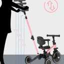 XJD Toddler Bike, 6 in 1 Folding Toddler Tricycle for 1-4 Year Old with Parental Control Handle, Balance Bike with Removable Pedal, Backrest, Adjustable Seat, First Christmas Birthday Gifts (Pink)