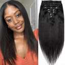Yaki Straight Clip in Hair Extensions, 120G Full Head Real Human Hair Clip for Women Seamless Yaki Clip ins Hair Extensions for Thin Hair Natural Black 8Pcs Hair Pieces with Secure Clips (16inch-120g)