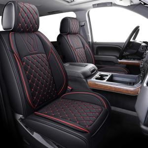 YIERTAI Car Seat Covers Compatible with Chevy Chevrolet Silverado GMC Sierra Custom fit for 2007-2025 1500 2500 3500 HD Crew Cab Trail Boss Pickup with Waterproof Leather, Full Set, Black-Red