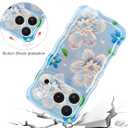 Jusy Case for iPhone 17 Pro Max, Colorful Retro Oil Painting Printed Flower Laser Blue Glossy Pattern Cute Curly Wave Phone Case Soft TPU Cover for Girly Women -Blue Flower