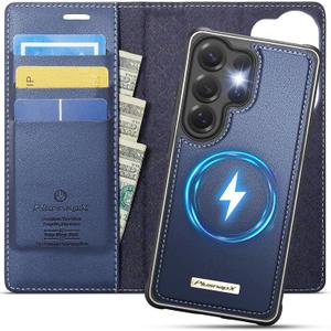 Wallet Case for Samsung Galaxy S25 Ultra Compatible with Magsafe, 2-in-1 PU Leather Flip RFID Blocking Card Holder Stand Shockproof Magnetic Detachable Cover for Galaxy S25 Ultra, Deep Blue