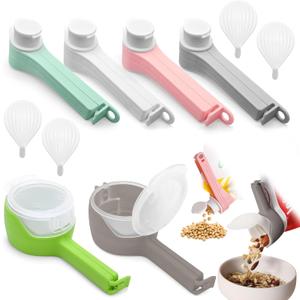 6Pcs Bag Spout Clip,Bag Clips for Food,Snack Sealing Clips with Pour Spouts,Kitchen Chip with 4pcs Adhesive Hooks, for Cereal Kitchen Food Storage Organization(2L+4S)