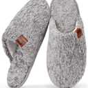 Womens Fuzzy Scuff Slippers, Comfy Supportive Foam Slip-On House Shoes for Indoor Bedroom (9-10, Grey)