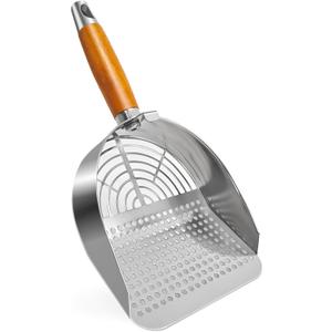 Stainless Steel Litter Scoop, Kitty Litter Scooper, Metal Cat Litter Scoop, Kitten Pooper Lifter, Cat Scooper, Kitty Metal Scooper with Holder for Cat Litter Box Round Holes Easy Cleaning