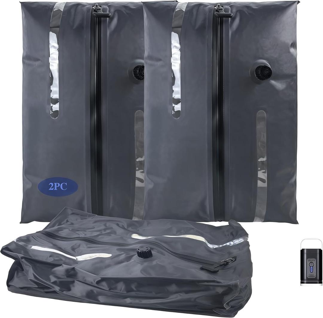 Vacuum Bags for Travel, Travel Vacuum Seal Bags for Clothing, Packing Cubes Compression with Pump, Space Saver, Luggage Bag Compression for Journey, Moving, Outdoor Travels (Large, Gray)