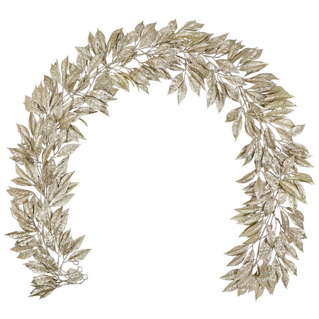 3 Pcs 6FT Christmas Garland Champagne Gold Glittered Artificial Magnolia Leaves for Mantle Christmas Tree Decorations Indoor Outdoor Hanging Garland Ornaments Garden Door Wall Window Stair Home Decor