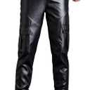 Multi Pockets Motorcycle Biker Stretchy PU Faux Leather Cargo Pants Workwear Trousers Black XL