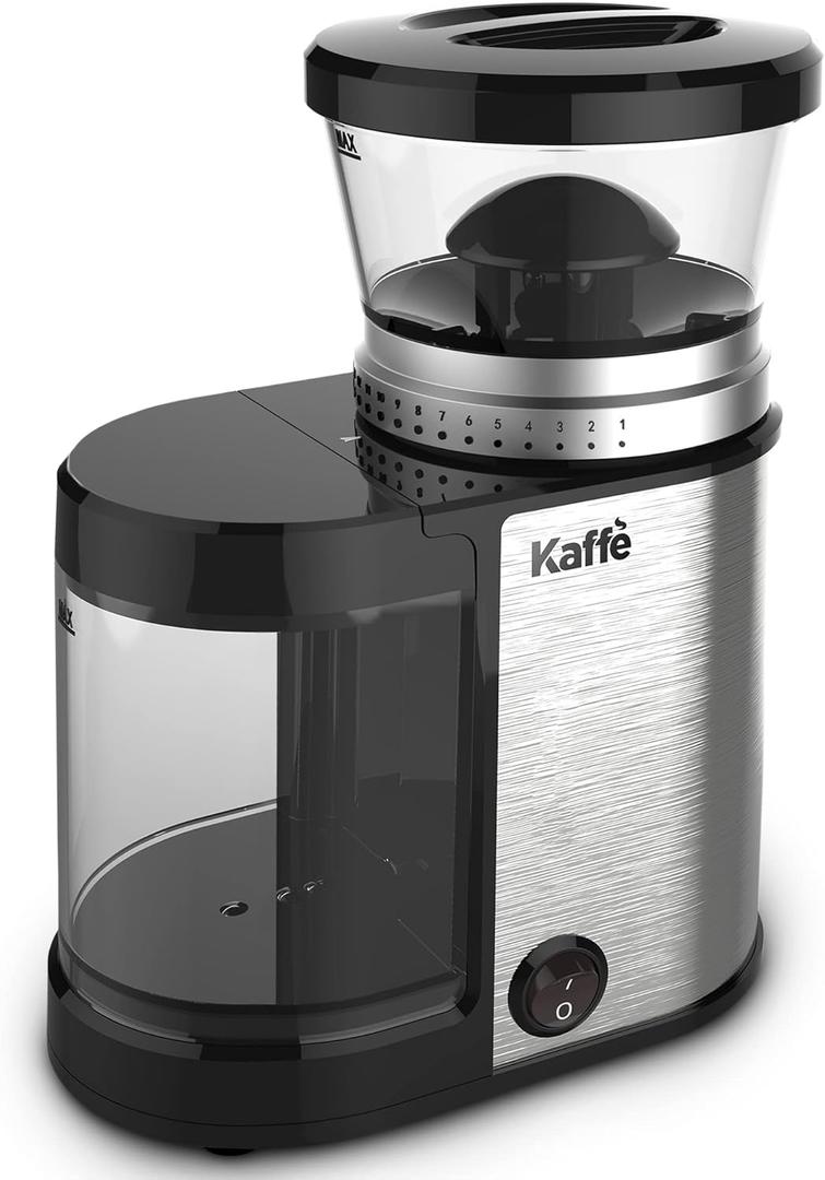 Kaffe Electric Coffee Burr Grinder - 5.5oz - Stainless Steel (Cleaning Brush Included)