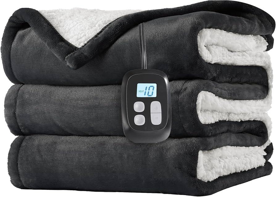LaffyLo Electric Heated Blanket Full Size 72"×84", Breathable & Luxurious Flannel, Soft Warm Gift with OverHeat Protection, 4 Heating Levels & 10 H Auto Shut Off, Machine Washable, Dark Grey