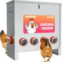 JASDEGO Metal Chicken Feeder No Waste 10 Ports Automatic Poultry Feeder Large Capacity 85 Pounds with Latch & Handle for Chickens Bantams Pheasants Poultry Coop Weatherproof