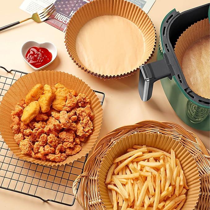 200pcs Air Fryer Disposable Paper Liner, NonStick Disposable Air Fryer Parchment Paper Liners, Baking Paper for Air Fryer OilProof, WaterProof, Food Grade Parchment（6.3" in Bottom, 8" on top）