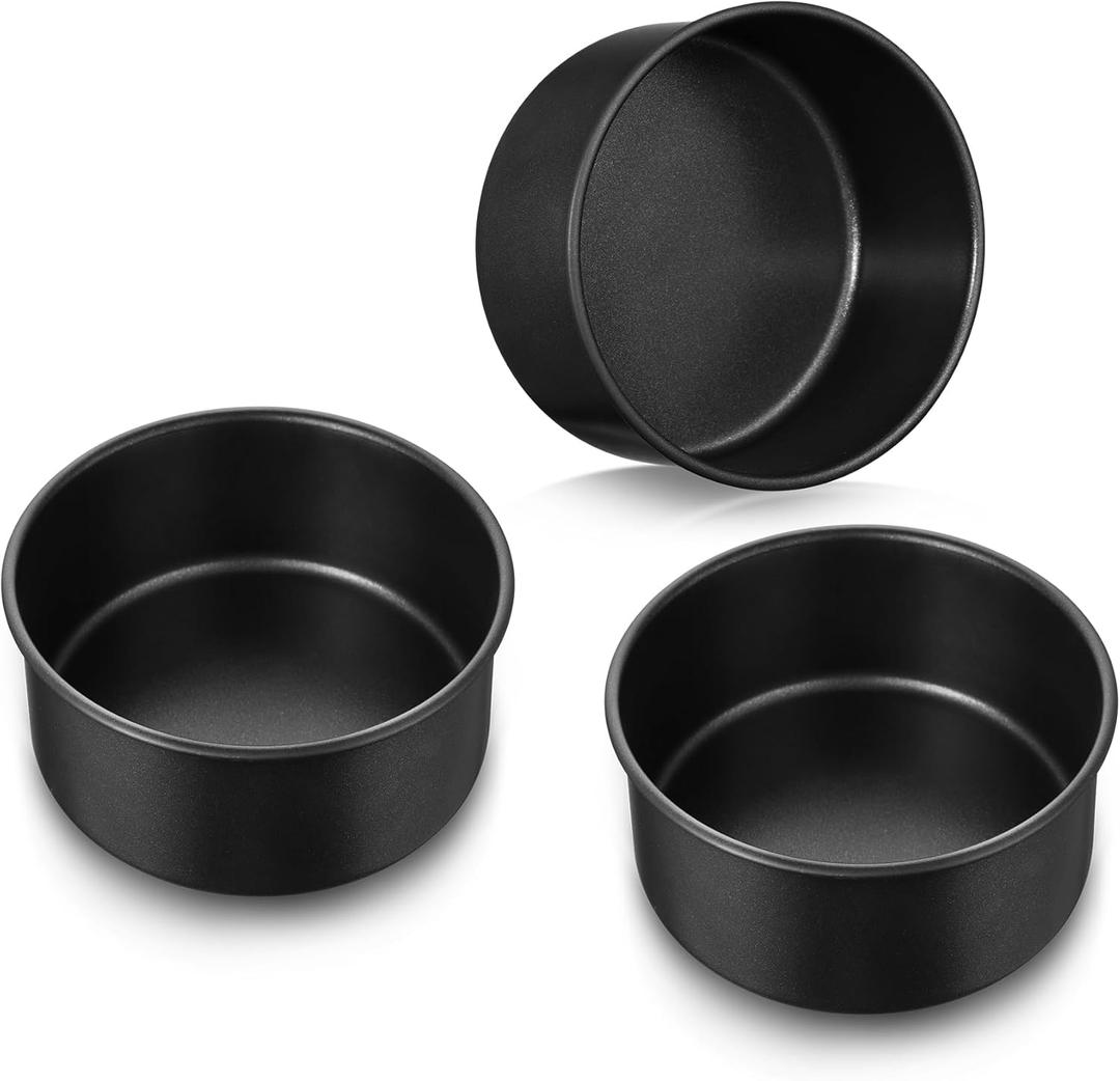 E-far 5 Inch Cake Pan Set of 3, Nonstick Stainless Steel Small Baking Pans Tins, Round Bakeware for Layer Cakes, Stainless Steel Core & Non-Toxic Coating, Straight Side & 2 Inch Deep