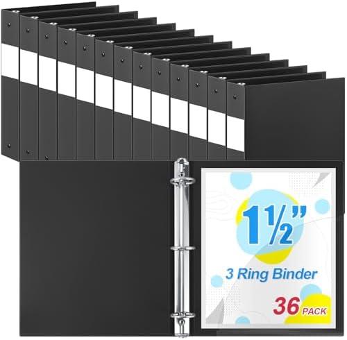 Henoyso 36 Pcs 3 Ring Binder 1.5 Inch Plastic Flexible Round Binder Fits Letter Size 8.5 x 11 Inch Paper Holds 300 Sheets with 1 Pockets for Office School (Black)