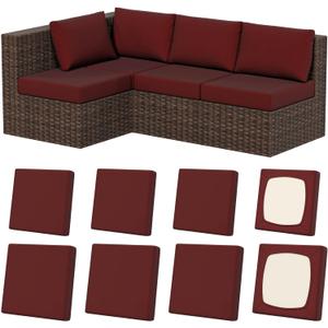 8Pcs Stretch Patio Cushion Covers, Outdoor Couch & Sofa Replacement Slipcovers for Patio Furniture Cushion Covers, Washable Reusable Furniture Protector (Square-large + Square-small, Wine-red)