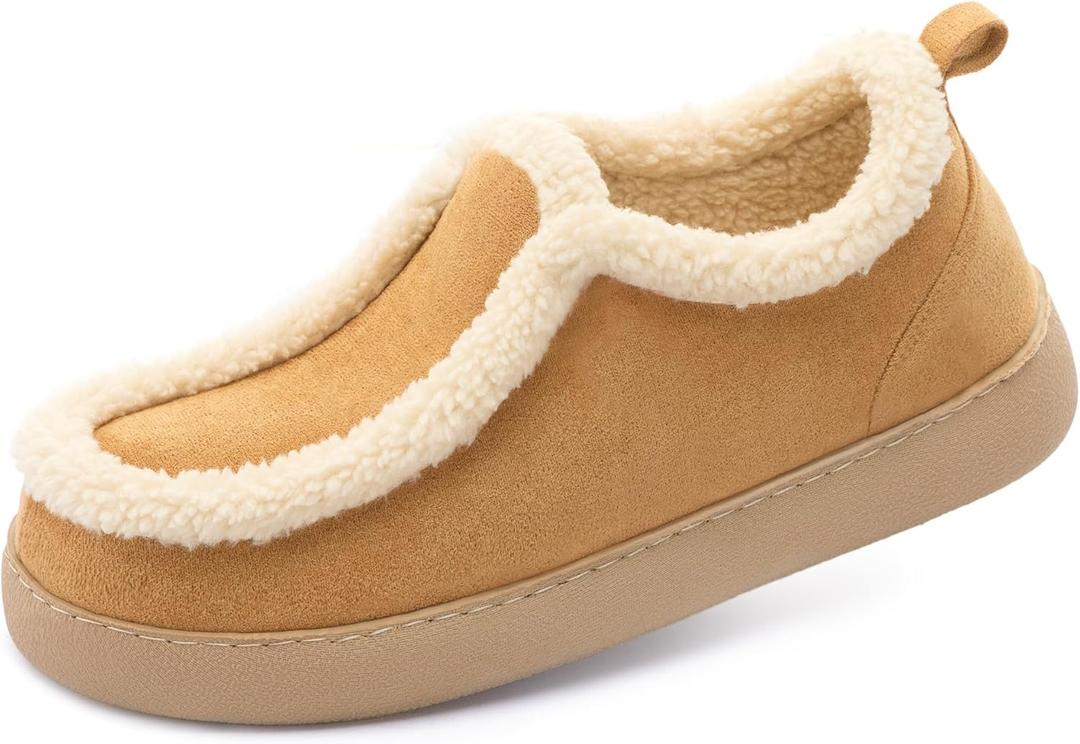 Zizor Women's Winter Bootie Slippers House Shoes - Cozy Warm Suede with Fur Lining, Memory-Foam Insole, Cute Design for Indoor & Outdoor (9, Tan)