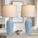 25 Jar Table Lamps Set of 2, Ceramic Bedside Lamps for Bedroom, Blue Coastal Nightstand Lamps for Living Room