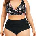 American Trends Womens Plus Size Bikini Two Piece Swimsuits Tummy Control Bathing Suits High Waisted Bikini Swimwear, XXL