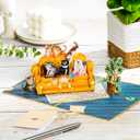 3 x Lovely Funny Cats Pop Up Card, Crazy, Humorous Cats on Sofa, Living Room, Cat Themed, 3D Greeting Card, Gift for Birthday, Valentines, Mothers Day, 5x7 - Includes Envelope And Message Note