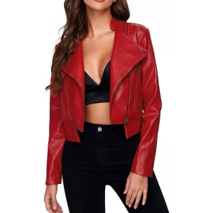 RED Stylish Women's Leather Crop Jacket L