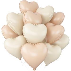 Cream White Beige Heart Balloons,12Pcs Caramel Sand White Heart Shaped Foil Balloons,18Inch Retro Apricot Helium Polyester Film Balloon for Baby Shower Birthday Anniversary Wedding Party Decorations