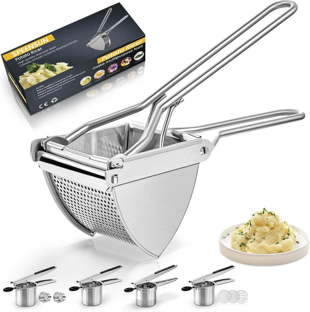 Potato Ricer, Larger 22 oz Heavy Duty Potato Masher Stainless Steel Make Fluffy Mashed Potatoes, Easy to Clean and Comfort Handle Ricer For Mashed Potatoes for Baby Food, Fruit juices