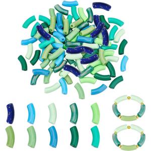 PH PandaHall 100pcs Acrylic Curved Tube Beads, 10 Style 35mm Opaque Chunk Spacer Beads Spring Summer Long Tube Noodle Slide Beads for St. Patricks Bracelet Necklace Jewelry Making (Green)