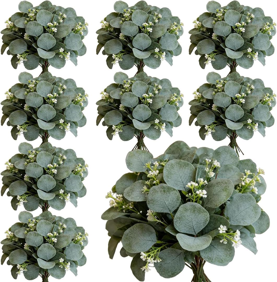 40 Pcs Faux Eucalyptus Stems Bulk Silver Dollar White Seed Artificial Greenery Stems Fake Sprays Branches for Wedding Table Centerpiece Filler Bouquet Garland Floral Arrangement Home Decor