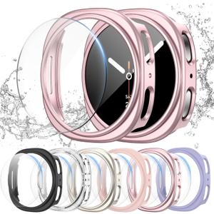 [6+6Pack] for Samsung Galaxy Watch 8 40mm Screen Protector Case, Hard PC Bumper + HD Anti-Fog Tempered Glass Protective Film, Waterproof Face Cover Set for Galaxy Watch 8 40mm Accessories (Black+Clear+Starlight+Pink+Rosegold+lavender)