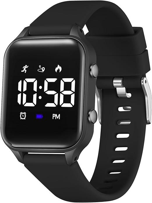 L LAVAREDO Kids Digital Watches for Boys Girls,Waterproof Sport Watch with Pedometer Stopwatch Vibration Alarm for Ages 5-13,No App Fitness Tracker Watch for Kids Teens Birthday Christmas Gifts (Black)