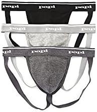 papi Men's 3-Pack Jockstrap, Athletic Supporter, Breathable Male Workout Underwear Size M