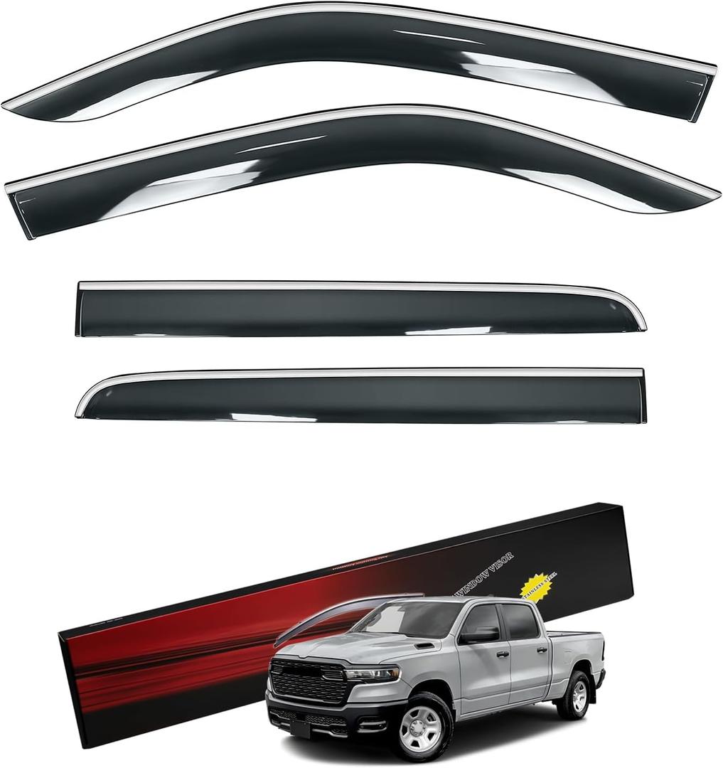 Sze Rain Guards Compatible with Dodge RAM 1500 2019-2025 Crew Cab Side Window Deflectors Window Visors Out-Channel Guard Deflector Vent Visor-4pcs