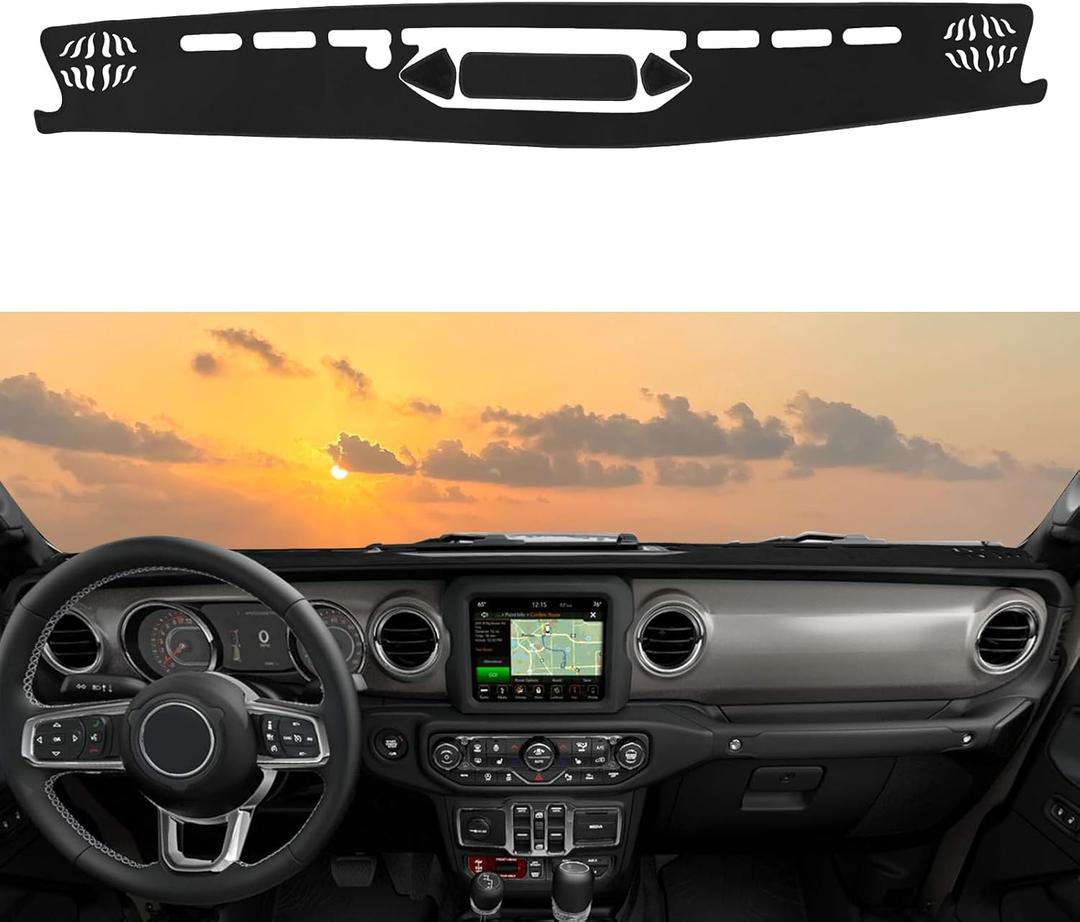Dashboard Cover Mat Custom Fit for Jeep Gladiator JT 2020 2021 2022 2023 2024 Dash Cover Nonslip Dash Mat Protector Sunshade No Glare Black